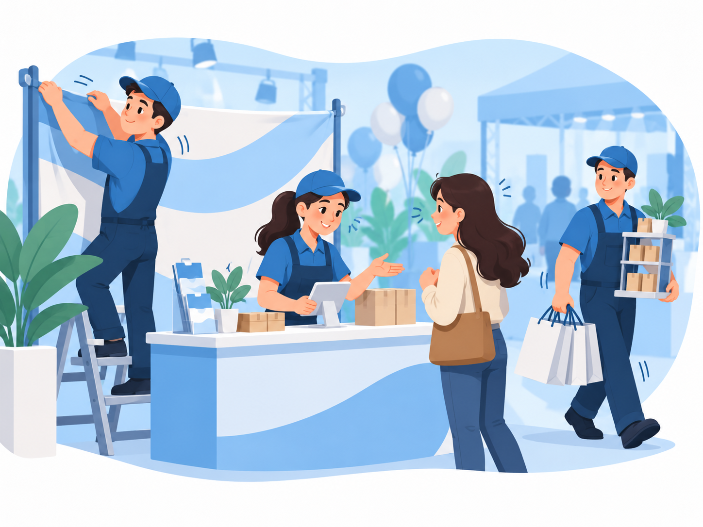 Illustration of temporary event and retail support workers