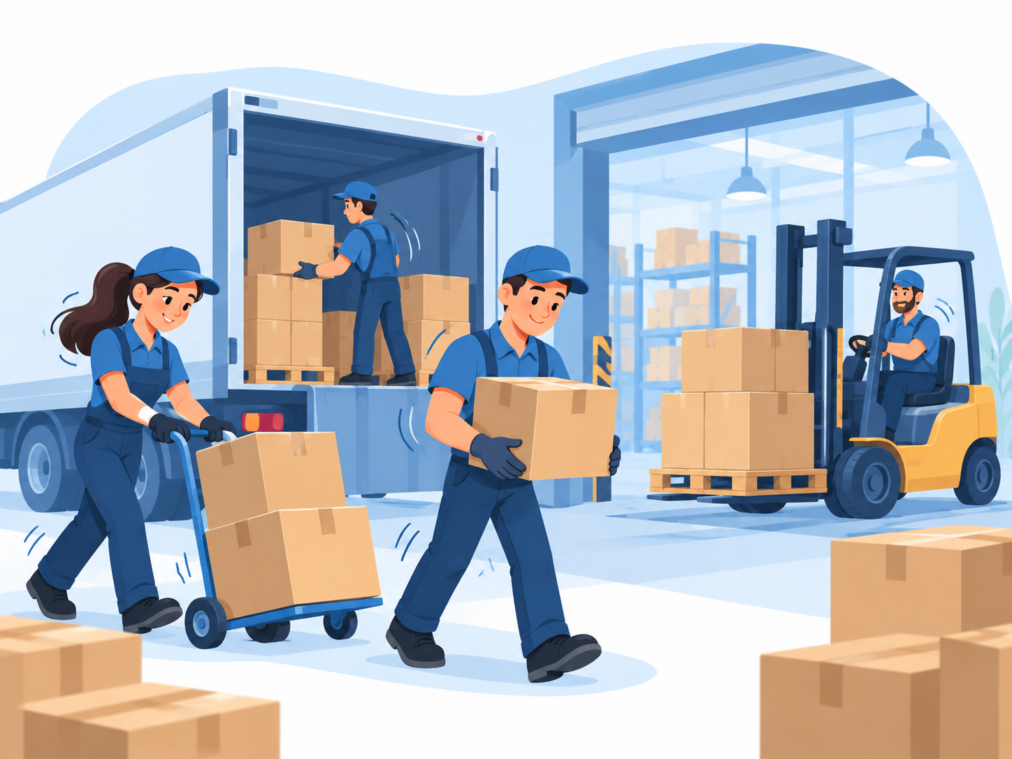 Illustration of workers helping with loading and unloading